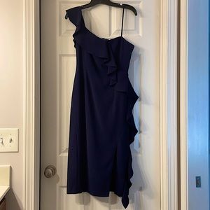 Gianna Bini navy blue one shoulder dress with slit